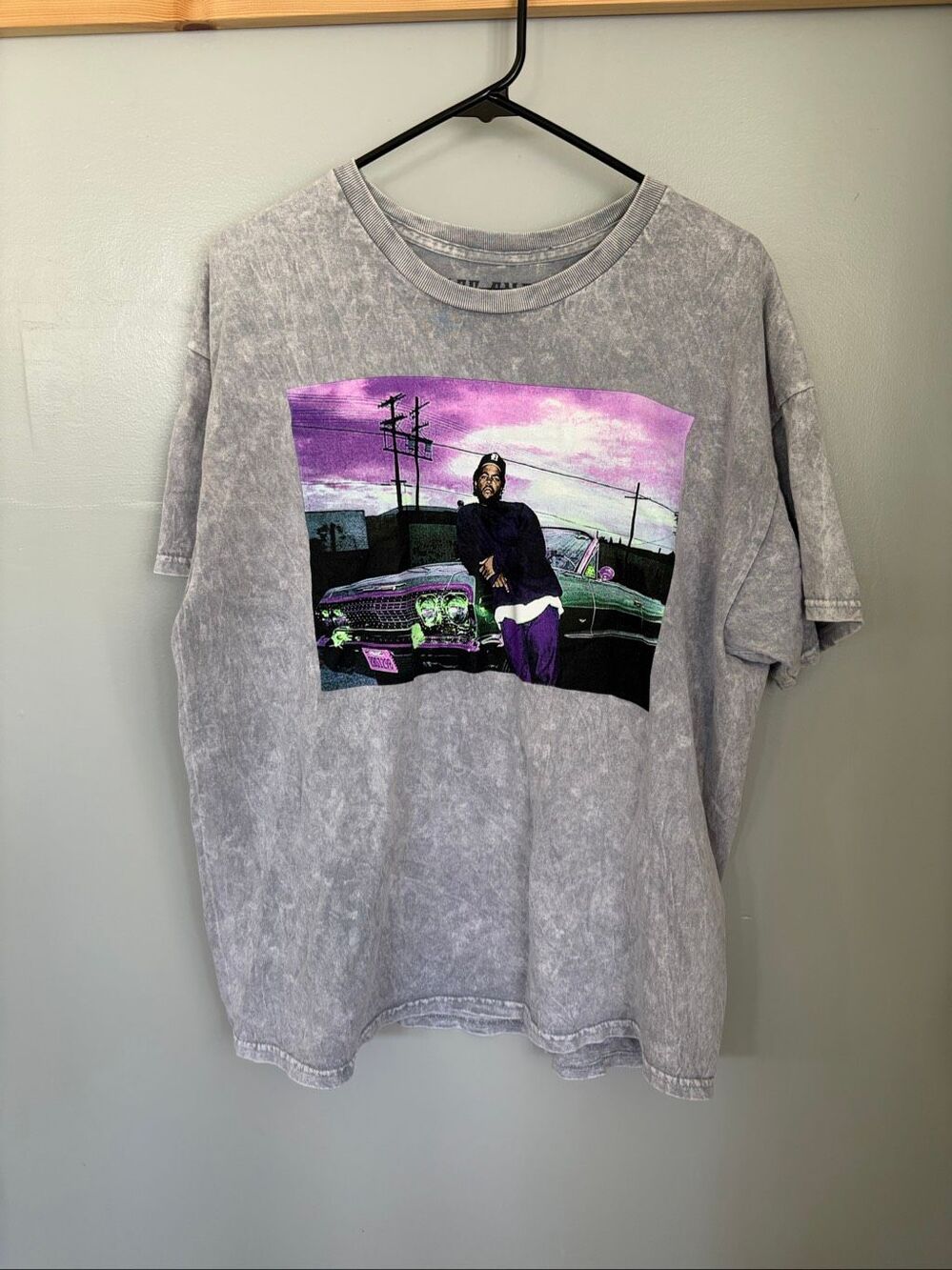 Ice Cube Graphic Tee XL Mineral Wash Gray Purple Car Rapper Streetwear
